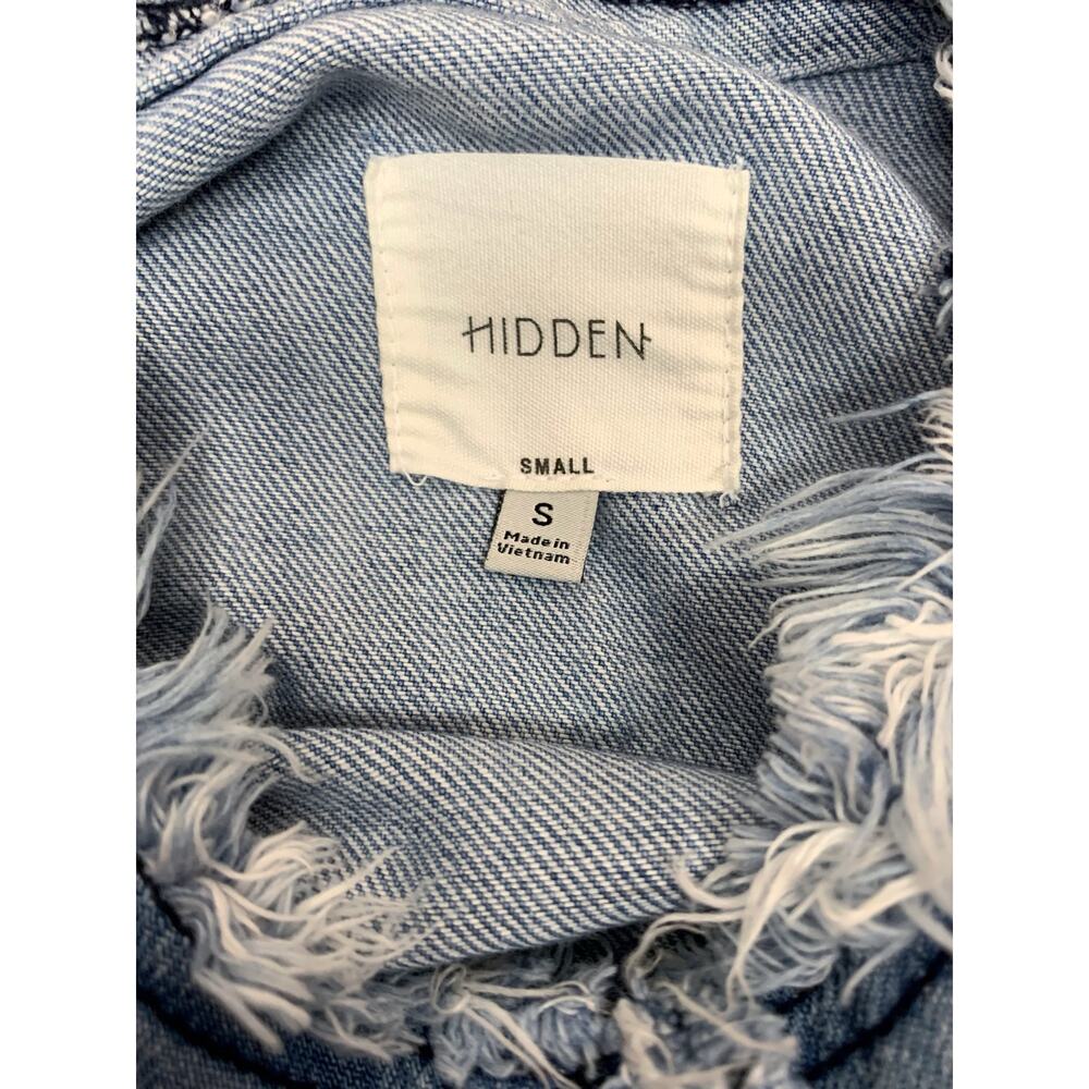 Hidden Jeans Zeppelin Destroyed Distressed Denim Trucker Jacket Blue Women's S - Picture 6 of 8